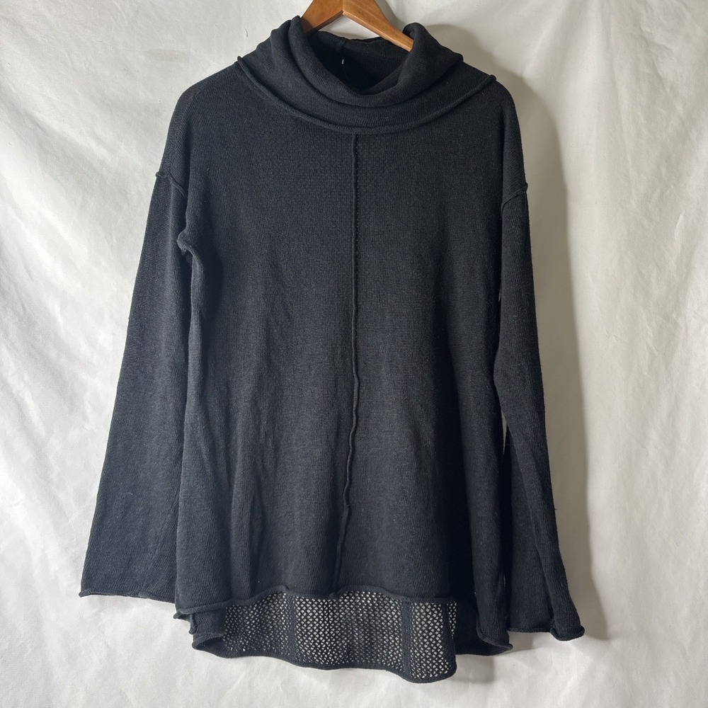 PrAna Black Cowl Neck Knit Tunic Mesh Fishnet Medium Sweater Whimsigoth